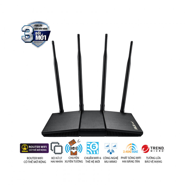 Bộ phát Wifi 6 Asus RT-AX1800HP (WiFi 6, AiMesh, AX1800)