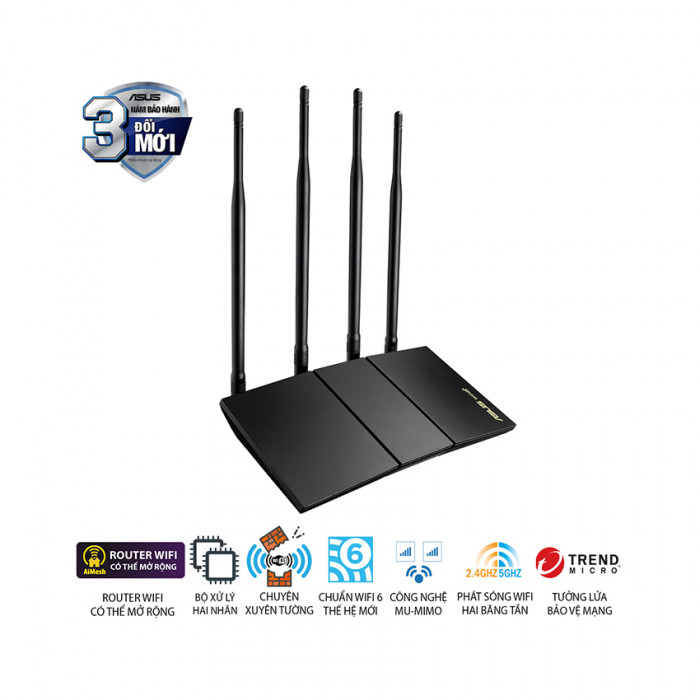 Bộ phát Wifi 6 Asus RT-AX1800HP (WiFi 6, AiMesh, AX1800)