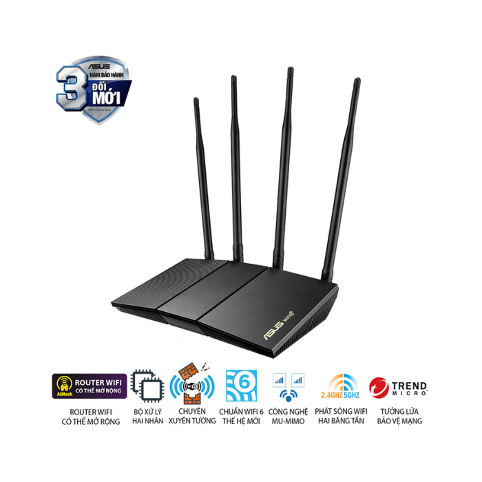 Bộ phát Wifi 6 Asus RT-AX1800HP (WiFi 6, AiMesh, AX1800)