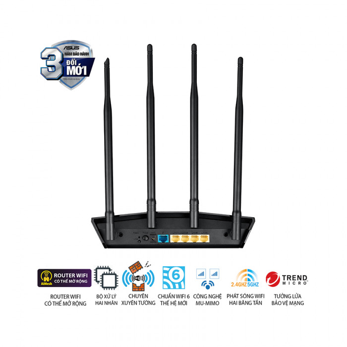 Bộ phát Wifi 6 Asus RT-AX1800HP (WiFi 6, AiMesh, AX1800)