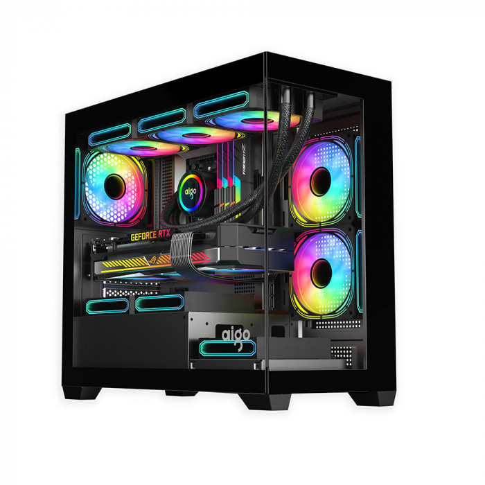 CASE AIGO C218M Black (Case Bể Cá / Micro-ATX, Mini-ITX)