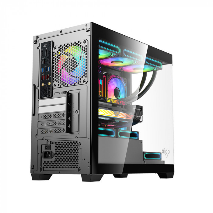 CASE AIGO C218M Black (Case Bể Cá / Micro-ATX, Mini-ITX)