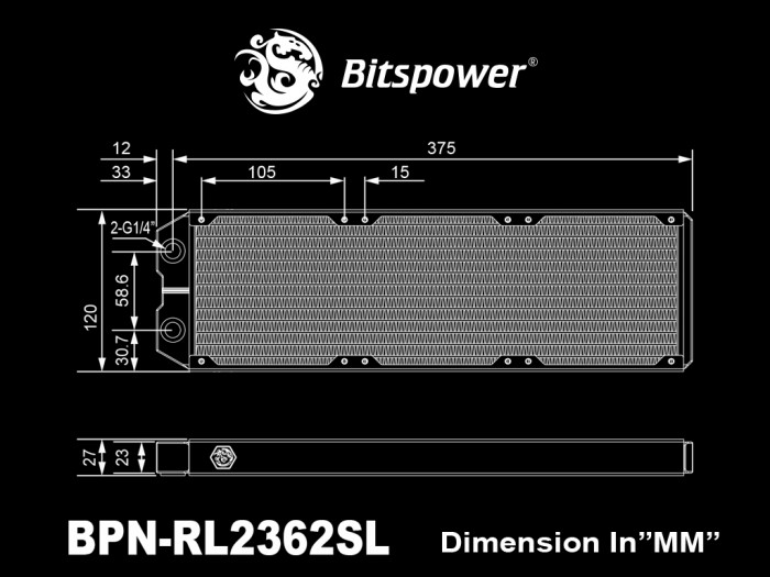 Bitspower Leviathan II 360 Radiator with Single Wave Fins (Thickness 27mm)