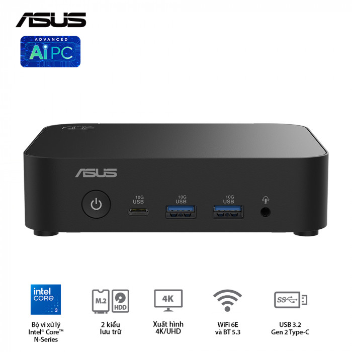 PC Mini ASUS NUC 14 Essential RNUC14MNK9700000 (Pentium N97 / DDR5 4800MHz 16GB / SSD M.2 PCIe Gen3, M.2 SATA 2242)