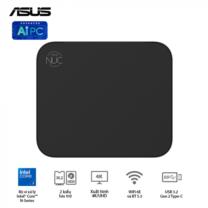 PC Mini ASUS NUC 14 Essential RNUC14MNK9700000 (Pentium N97 / DDR5 4800MHz 16GB / SSD M.2 PCIe Gen3, M.2 SATA 2242)