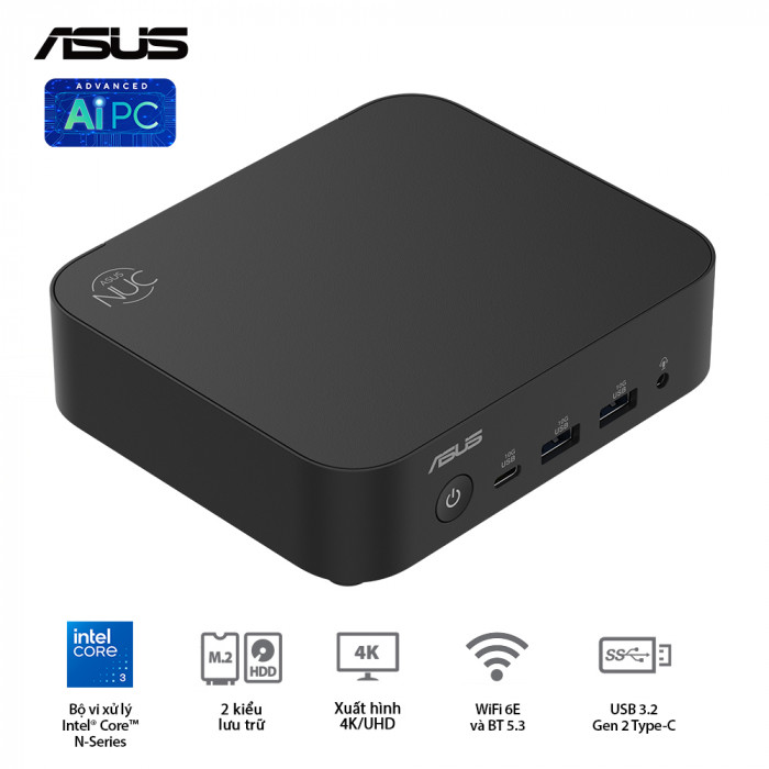 PC Mini ASUS NUC 14 Essential RNUC14MNK9700000 (Pentium N97 / DDR5 4800MHz 16GB / SSD M.2 PCIe Gen3, M.2 SATA 2242)
