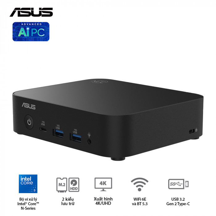 PC Mini ASUS NUC 14 Essential RNUC14MNK9700000 (Pentium N97 / DDR5 4800MHz 16GB / SSD M.2 PCIe Gen3, M.2 SATA 2242)