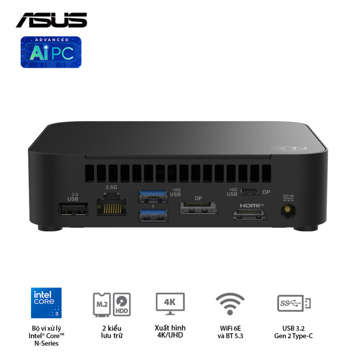 PC Mini ASUS NUC 14 Essential RNUC14MNK3500000 (Core3 N355 / DDR5 4800MHz 16GB / SSD M.2 PCIe Gen3, M.2 SATA 2242)