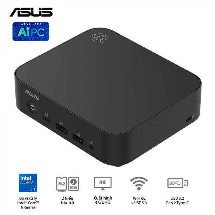 PC Mini ASUS NUC 14 Essential RNUC14MNK3500000 (Core3 N355 / DDR5 4800MHz 16GB / SSD M.2 PCIe Gen3, M.2 SATA 2242)