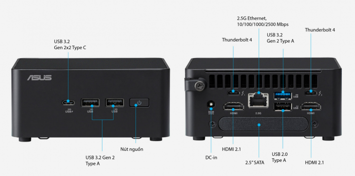 PC Mini ASUS NUC 14 Pro Tall RNUC14RVHI300001I (3-100U / 2 x DDR5 5600Mhz / M.2 PCIe + M.2 SATA + 2.5
