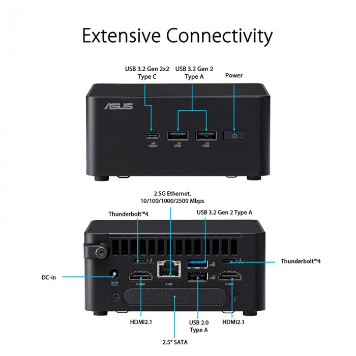 PC Mini ASUS NUC 14 Pro Tall RNUC14RVHU500000I (Ultra 5 125H / 2 x DDR5 5600Mhz / M.2 PCIe + M.2 SATA + 2.5