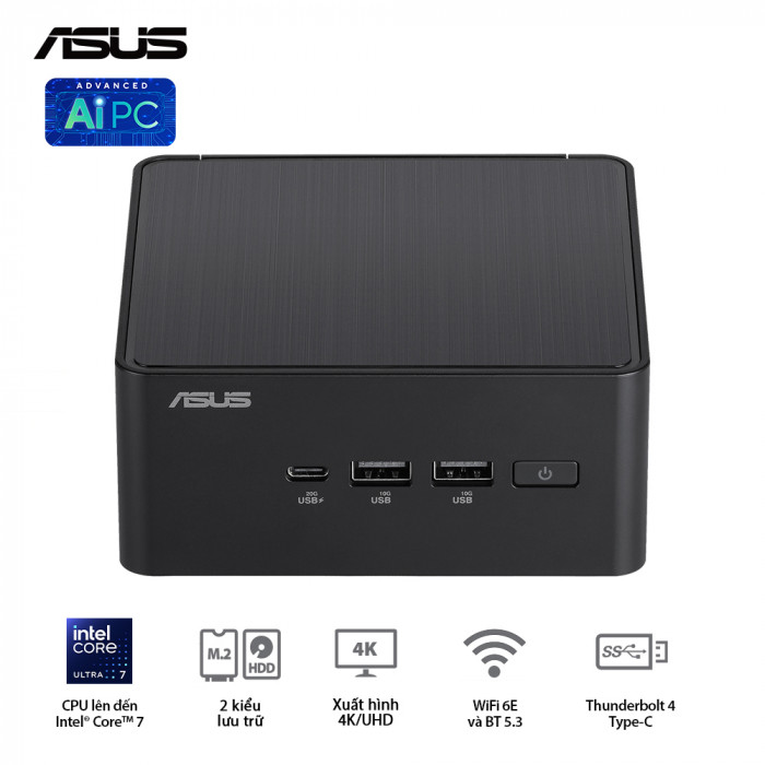 PC Mini ASUS NUC 14 Pro Tall RNUC14RVHU700000I (Ultra 7 155H / 2 x DDR5 5600Mhz / M.2 PCIe + M.2 SATA + 2.5