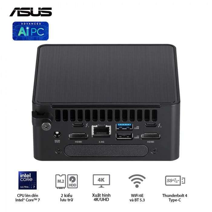 PC Mini ASUS NUC 14 Pro Tall RNUC14RVHU700000I (Ultra 7 155H / 2 x DDR5 5600Mhz / M.2 PCIe + M.2 SATA + 2.5