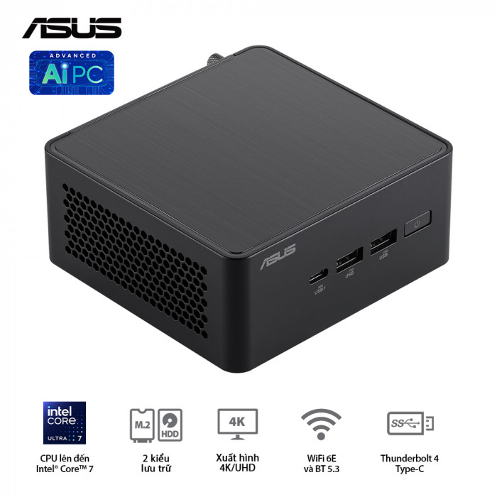 PC Mini ASUS NUC 14 Pro Tall RNUC14RVHU700000I (Ultra 7 155H / 2 x DDR5 5600Mhz / M.2 PCIe + M.2 SATA + 2.5
