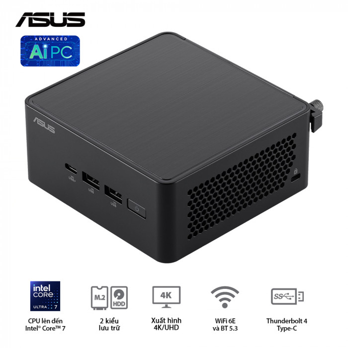 PC Mini ASUS NUC 14 Pro Tall RNUC14RVHU700000I (Ultra 7 155H / 2 x DDR5 5600Mhz / M.2 PCIe + M.2 SATA + 2.5
