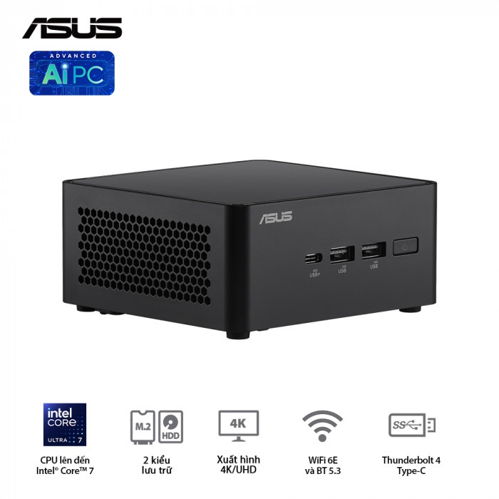 PC Mini ASUS NUC 14 Pro Tall RNUC14RVHU700000I (Ultra 7 155H / 2 x DDR5 5600Mhz / M.2 PCIe + M.2 SATA + 2.5