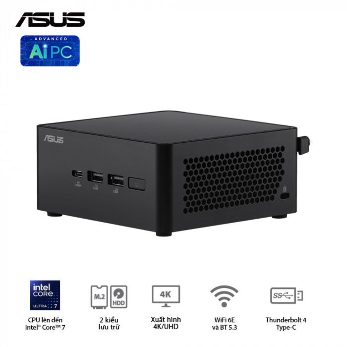 PC Mini ASUS NUC 14 Pro Tall RNUC14RVHU700000I (Ultra 7 155H / 2 x DDR5 5600Mhz / M.2 PCIe + M.2 SATA + 2.5