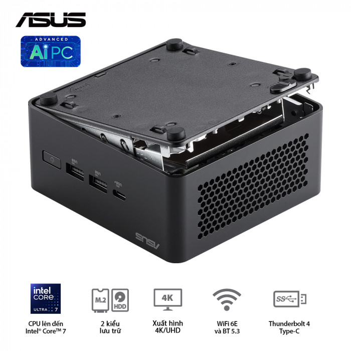 PC Mini ASUS NUC 14 Pro Tall RNUC14RVHU700000I (Ultra 7 155H / 2 x DDR5 5600Mhz / M.2 PCIe + M.2 SATA + 2.5