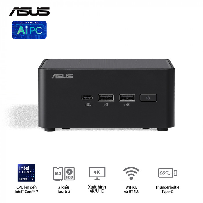 PC Mini ASUS NUC 14 Pro Tall RNUC14RVHU700000I (Ultra 7 155H / 2 x DDR5 5600Mhz / M.2 PCIe + M.2 SATA + 2.5