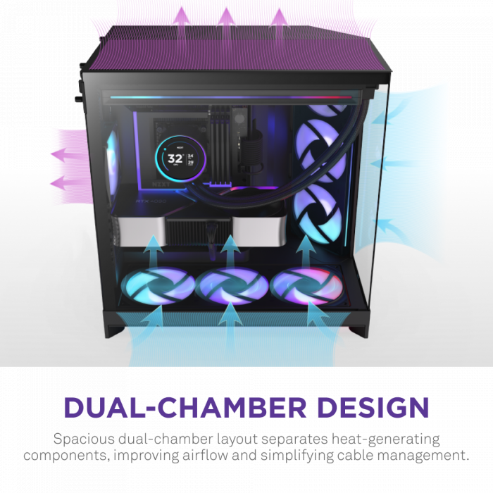 CASE NZXT H9 Flow RGB+ (PLUS 2025) All Black (Mid-tower / E-ATX, ATX, Micro-ATX, Mini-ITX)