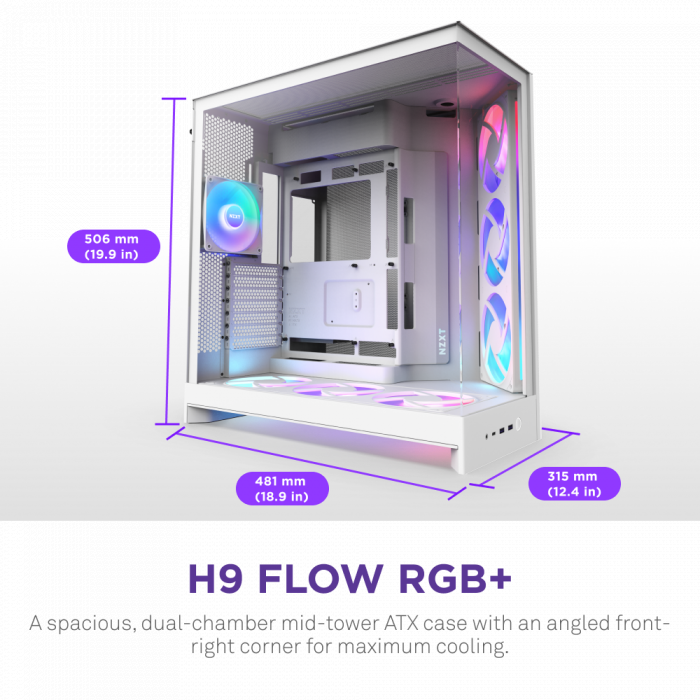 CASE NZXT H9 Flow RGB+ (PLUS 2025) All White (Mid-tower / E-ATX, ATX, Micro-ATX, Mini-ITX)