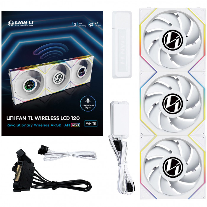 Fan Case LIAN LI UNI FAN TL WIRELESS LCD 120 White (3 Fan)