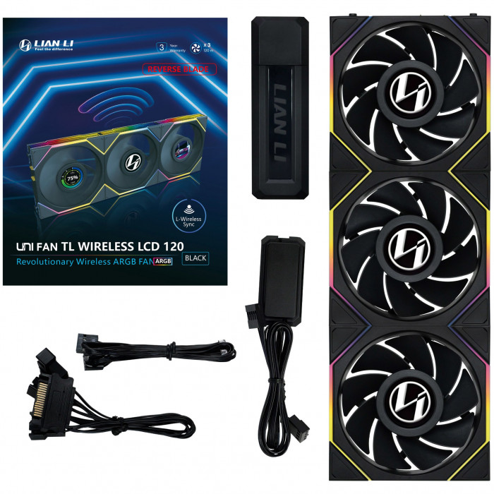 Fan Case LIAN LI UNI FAN TL WIRELESS LCD 120 REVERSE Black (3 Fan)