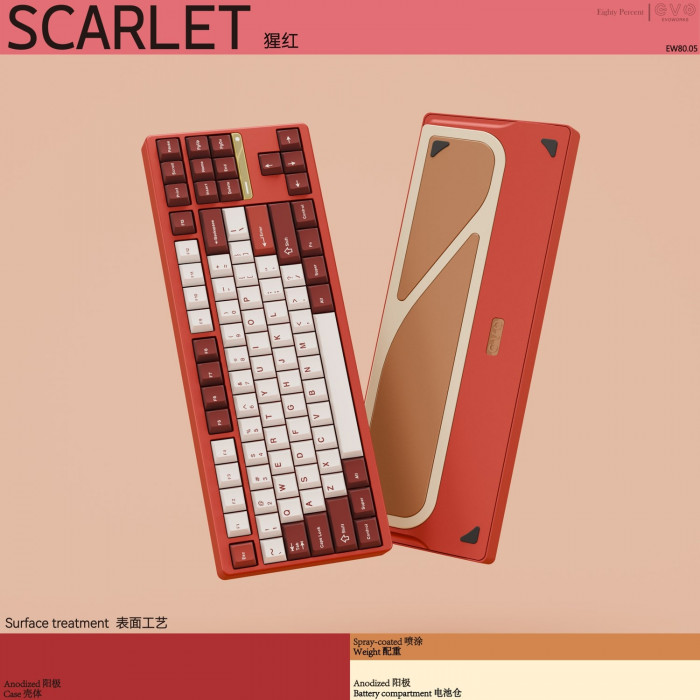 Bàn phím cơ Evoworks Evo80 -  Anodized Scarlet (3 Mode / TKL)