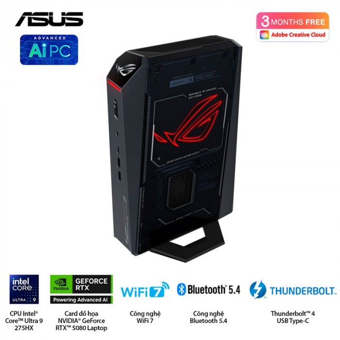 Máy tính Mini PC ASUS ROG NUC RNUC15JNK9X289A0 (Ultra 9 275HX, RTX 5080 16GB GDDR7, RAM 32GB DDR5, SSD 1TB, Win 11)