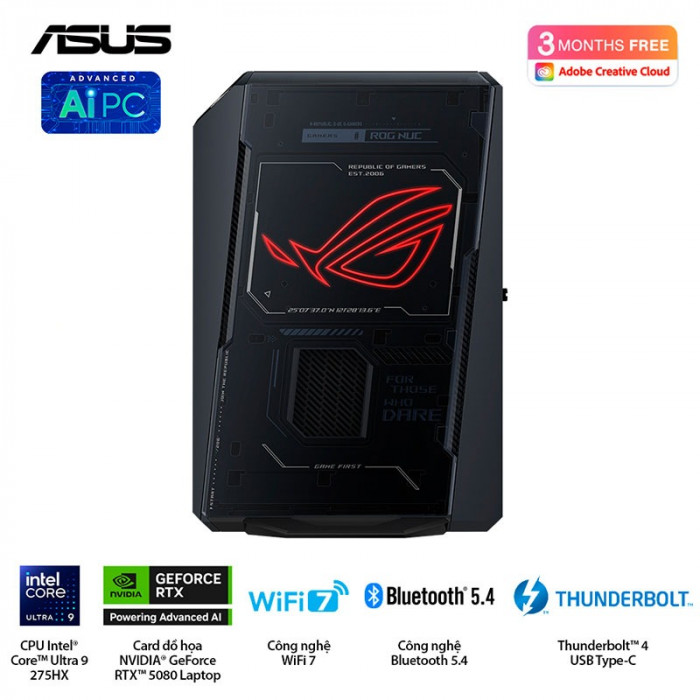 Máy tính Mini PC ASUS ROG NUC RNUC15JNK9X289A0 (Ultra 9 275HX, RTX 5080 16GB GDDR7, RAM 32GB DDR5, SSD 1TB, Win 11)