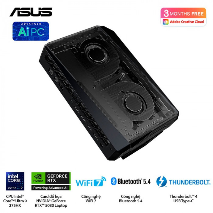 Máy tính Mini PC ASUS ROG NUC RNUC15JNK9X289A0 (Ultra 9 275HX, RTX 5080 16GB GDDR7, RAM 32GB DDR5, SSD 1TB, Win 11)