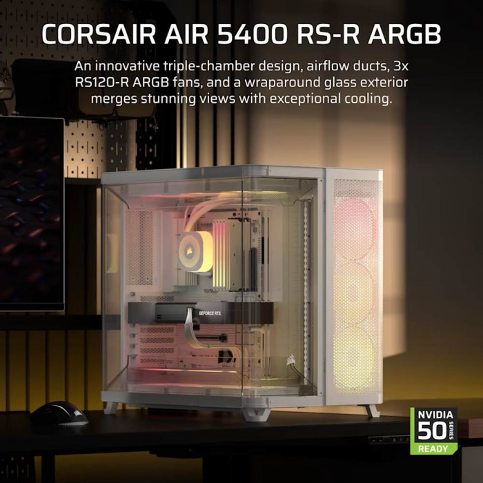Case Corsair AIR 5400 RS-R ARGB Tempered Glass Mid-Tower, White