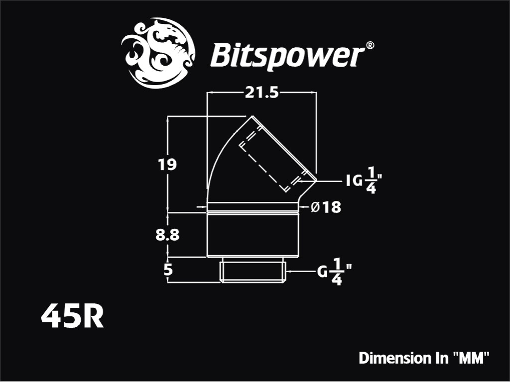 Bitspower Fitting Xoay Nối Góc 45 Độ (True Brass)