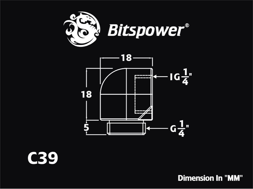 Bitspower Fitting Nối Góc 90 (Black Spakle)