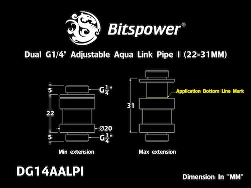 Bitspower Fitting Liên Kết Có Thể Điều Chỉnh 22-31MM (Black Sparkle)