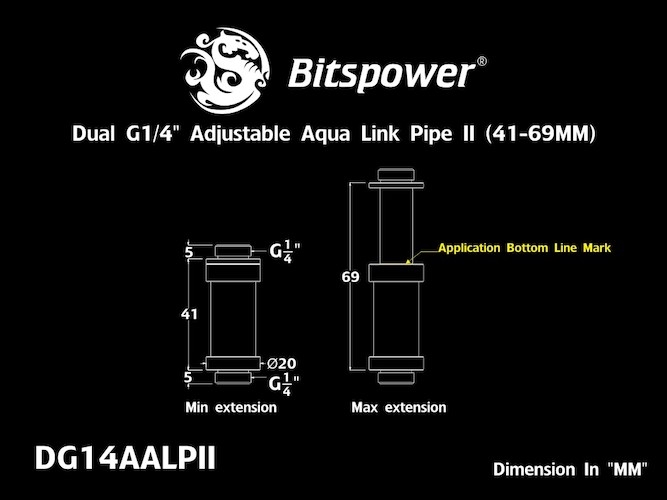 Bitspower Fitting Liên Kết Có Thể Điều Chỉnh 41-69MM (Carbon)