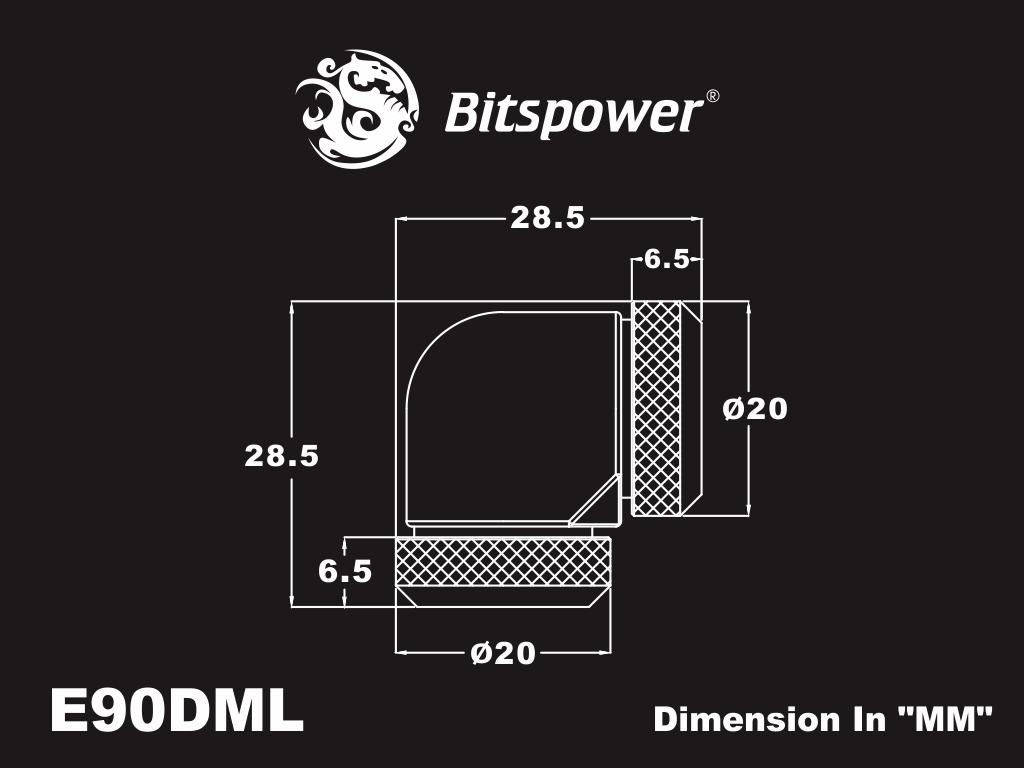 Bitspower Fitting Nối Góc 90 Cắm Ống OD12MM 2 Đầu (Black Sparkle)