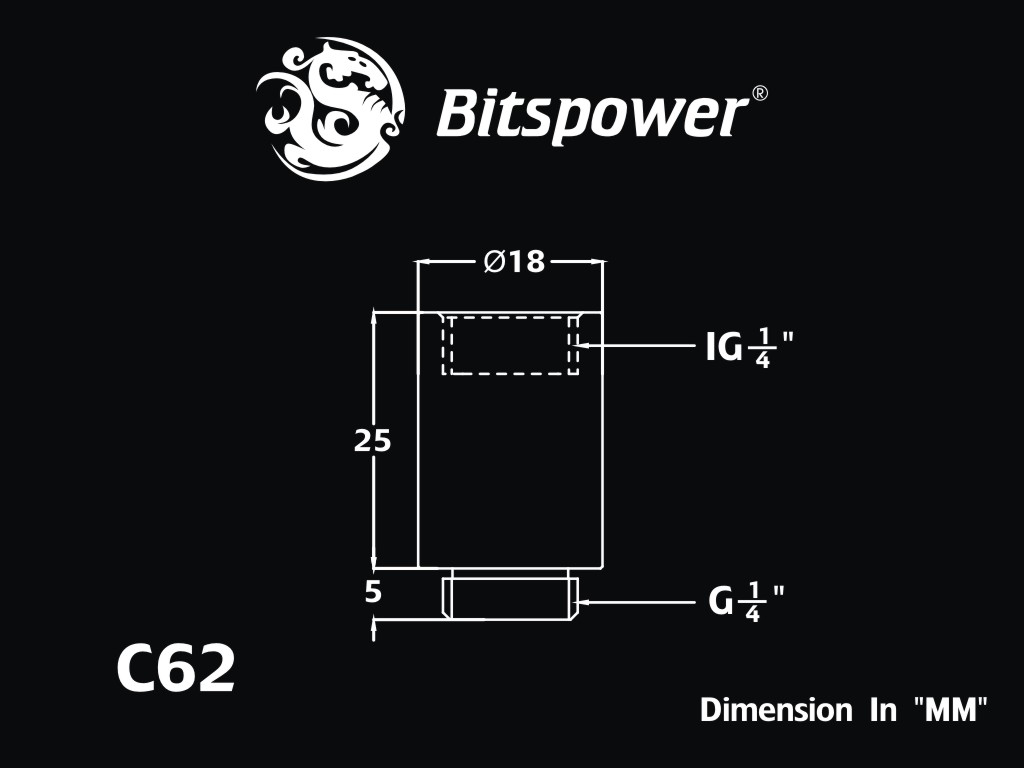 Bitspower Fitting Nối Dài 25MM (Matt Black)