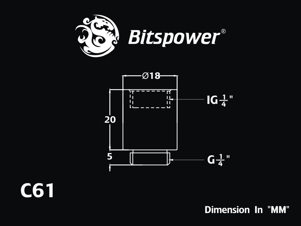 Bitspower Fitting Nối Dài 20MM (Matt Black)