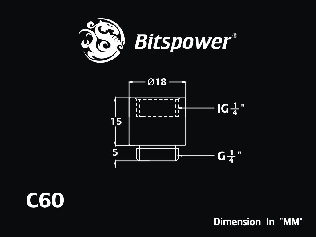 Bitspower Fitting Nối Dài 15MM (Matt Black)