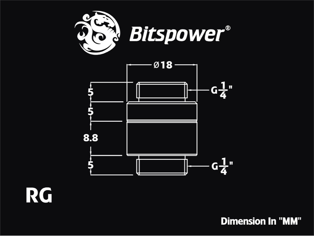 Bitspower Fitting Xoay Nối Dài (Matt Black)