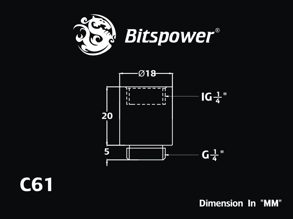 Bitspower Fitting Nối Dài 20MM (True Brass)