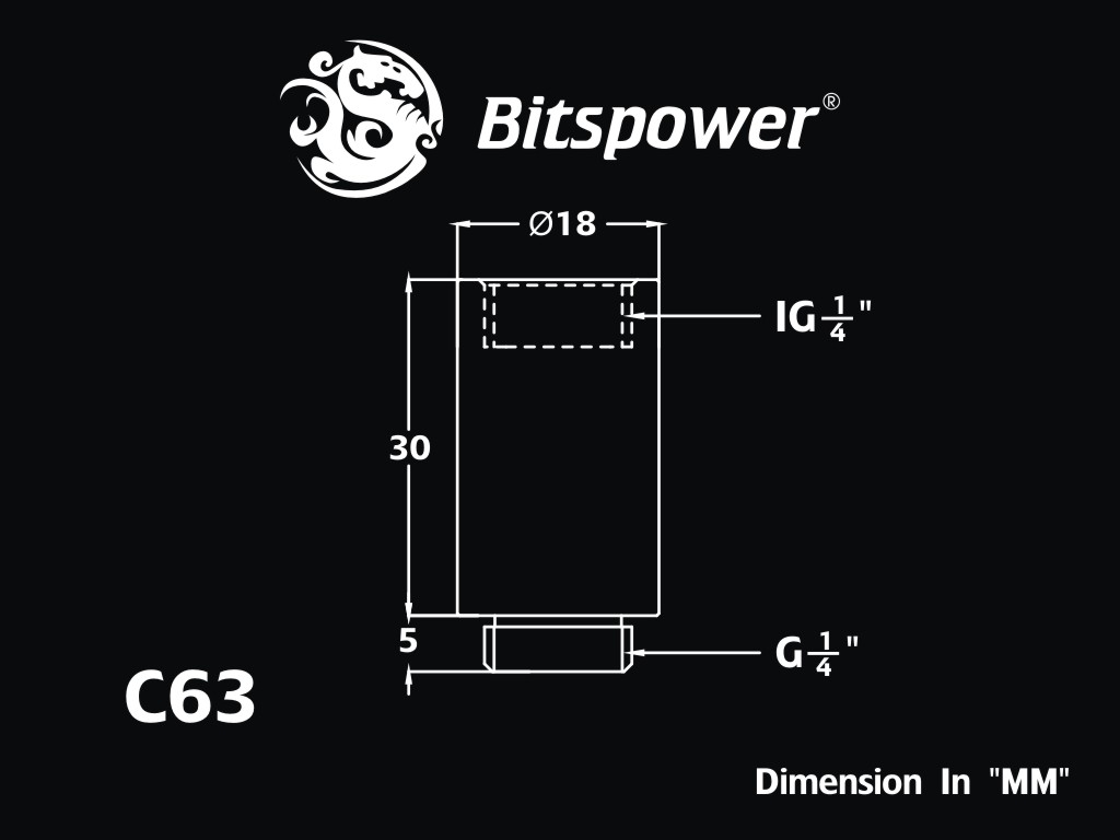Bitspower Fitting Nối Dài 30MM (White) 