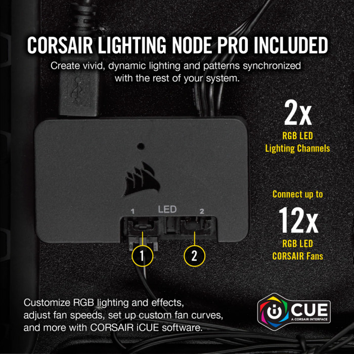 Bộ 2 quạt máy tính 140mm Corsair LL140 RGB kèm Node PRO