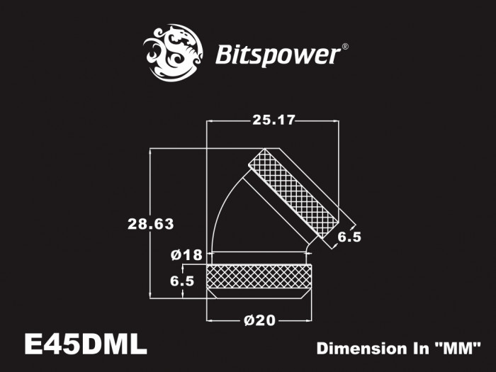 Bitspower Fitting Nối Góc 45 Cắm Ống OD12MM 2 Đầu (Carbon)