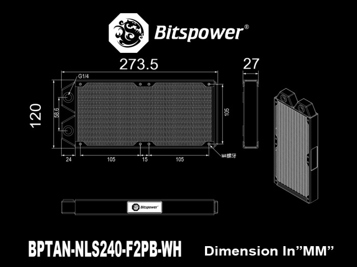 Bitspower Radiator Tarasque II 240S (Trắng)