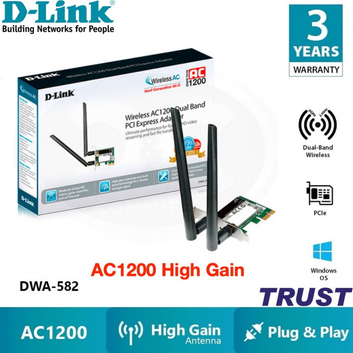 Card Wifi D-Link DWA-582 PCIe (AC1200/2.4 GHz/5GHz 867Mbps)