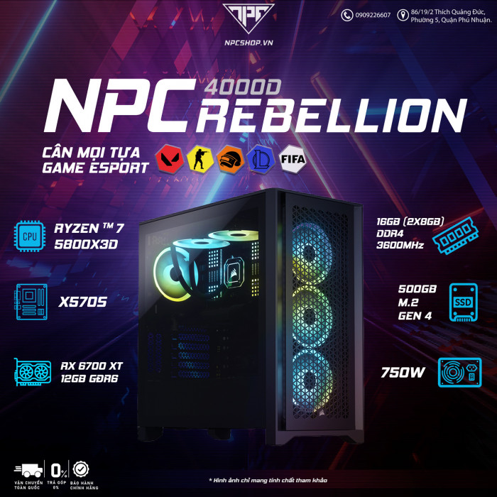 NPC Rebellion (Ryzen™ 7 5800X3D/X570S/16GB/RX 6700 XT 12GB/500GB M.2)