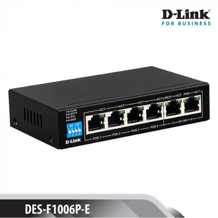 Switch D-Link 6 cổng 10/100M với 4 Cổng PoE - (DES-F1006P)