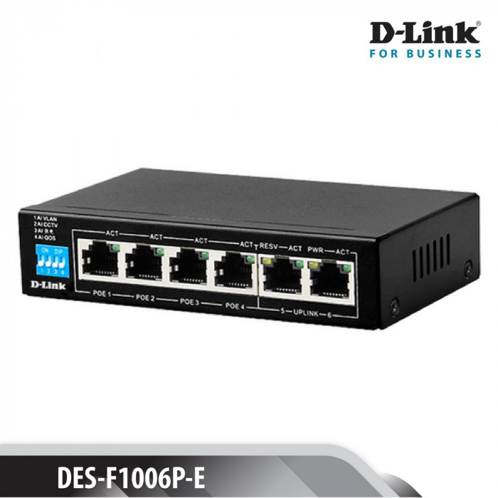 Switch D-Link 6 cổng 10/100M với 4 Cổng PoE - (DES-F1006P)